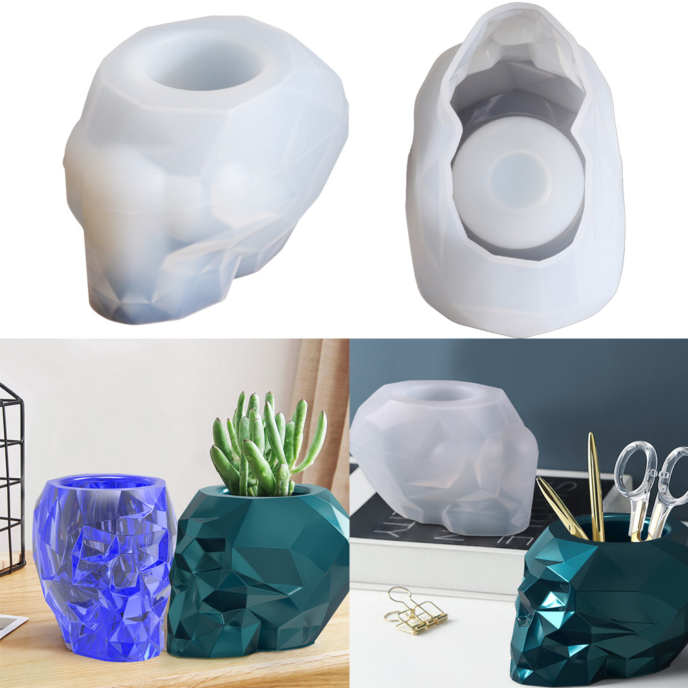 Potsticker Mold - シリコーン型の頭蓋骨の形をしたペンホルダー,エポキシ樹脂のファセットホルダー,日曜大工の家庭の装飾工芸品用のシリコンモールド