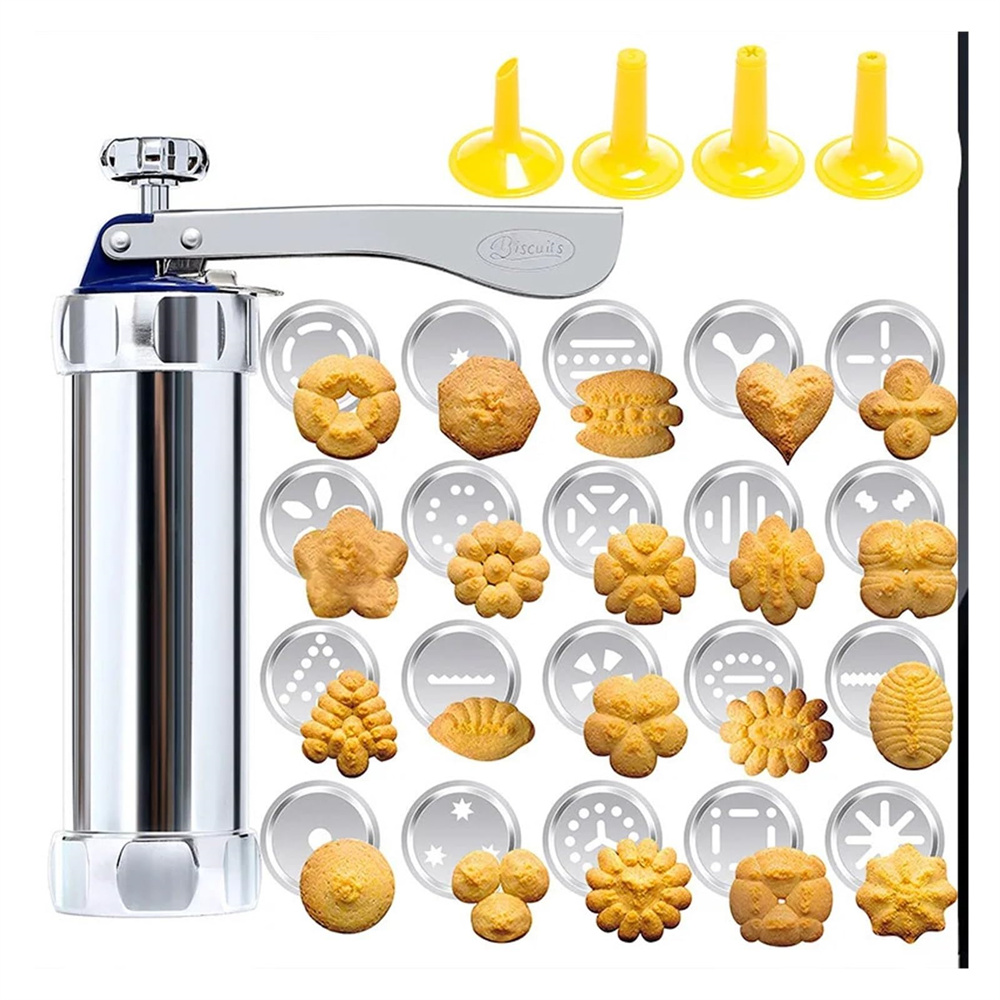 Churros Maker Gun - クッキープレスガンキット アルミ製クッキー・チュロスメーカー クリスマススプリッツクッキープレスガン 10/20枚のクッキー型と4つのアイシングノズル付き